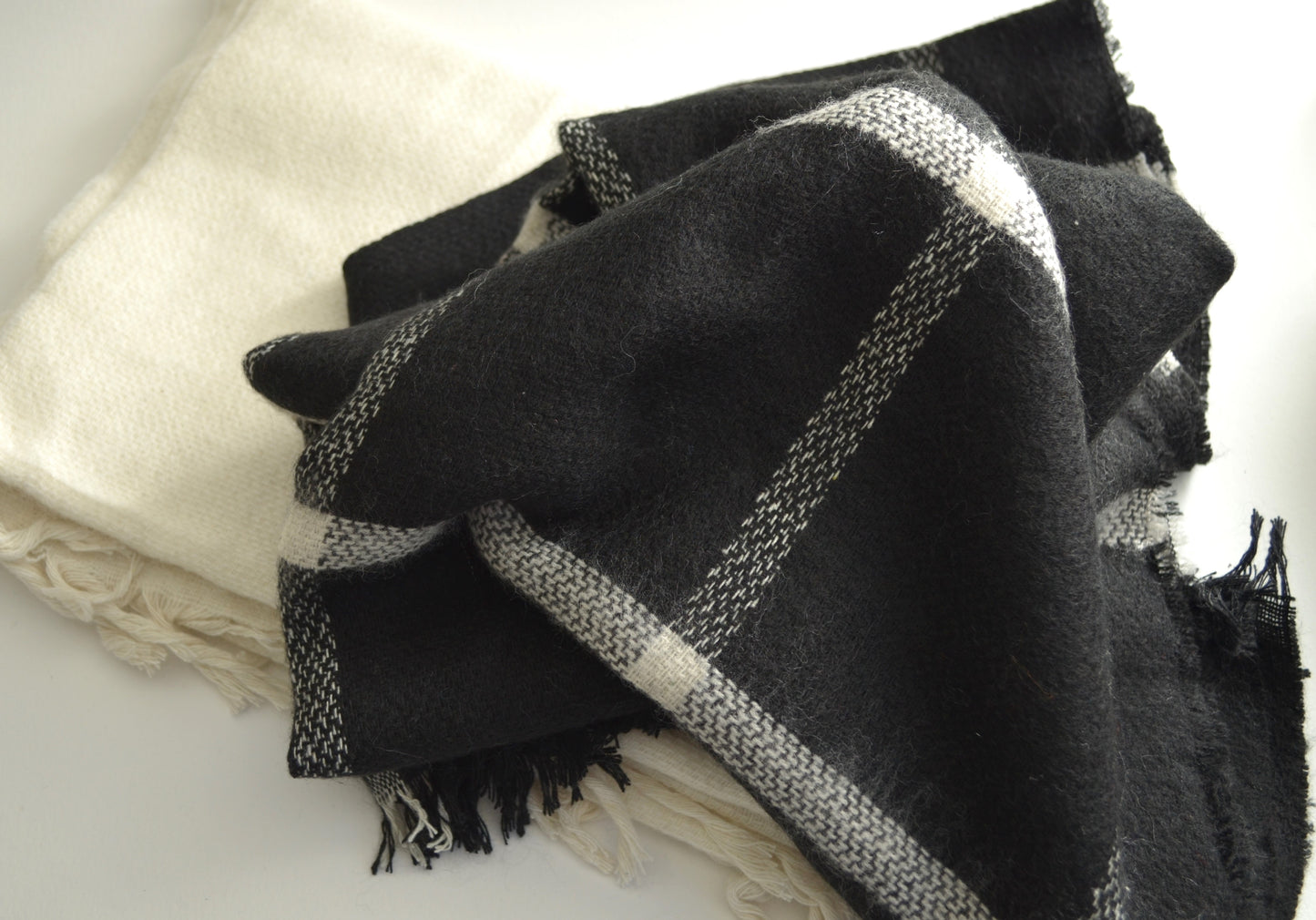 Black White Check Shawl