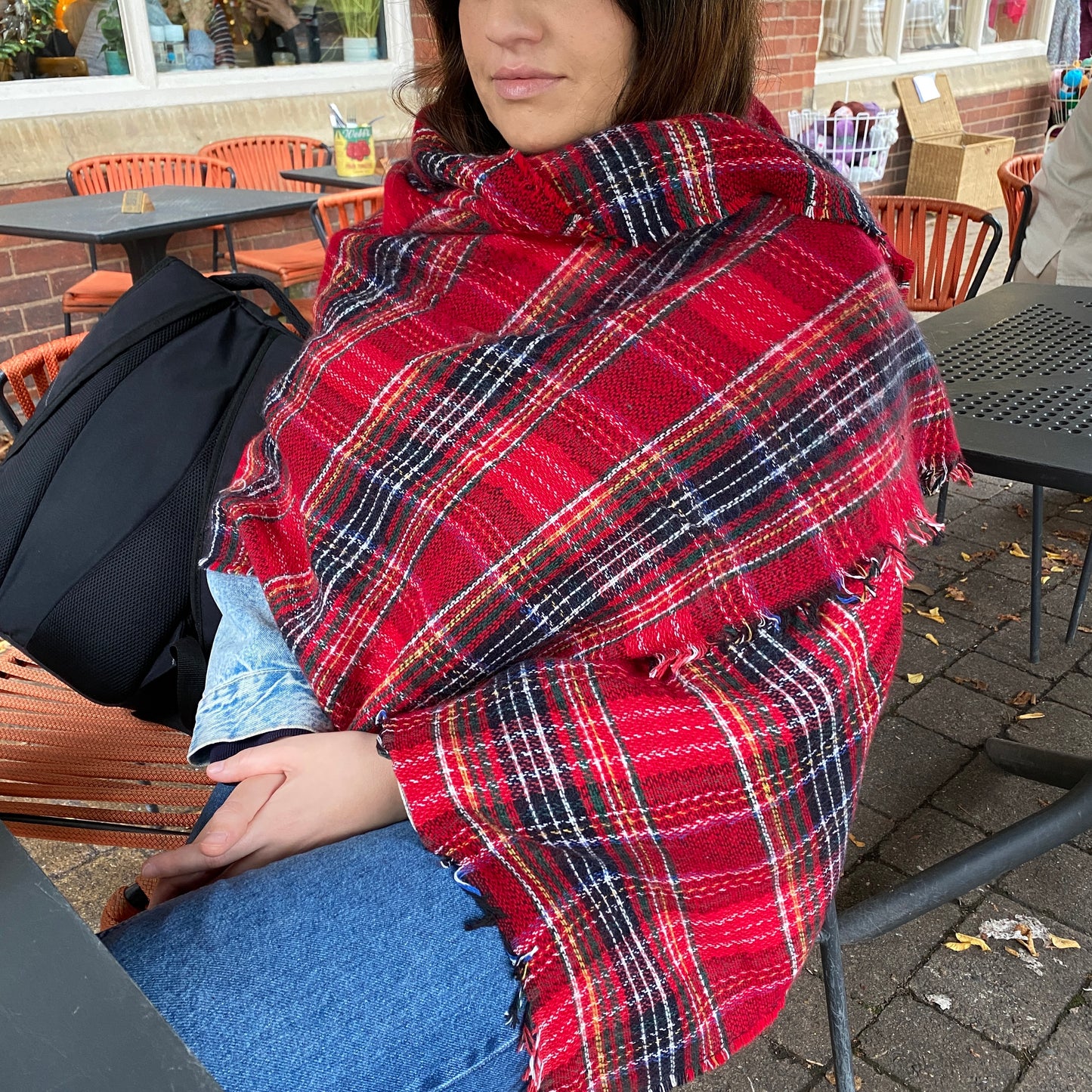 Red Check Christmas Shawl