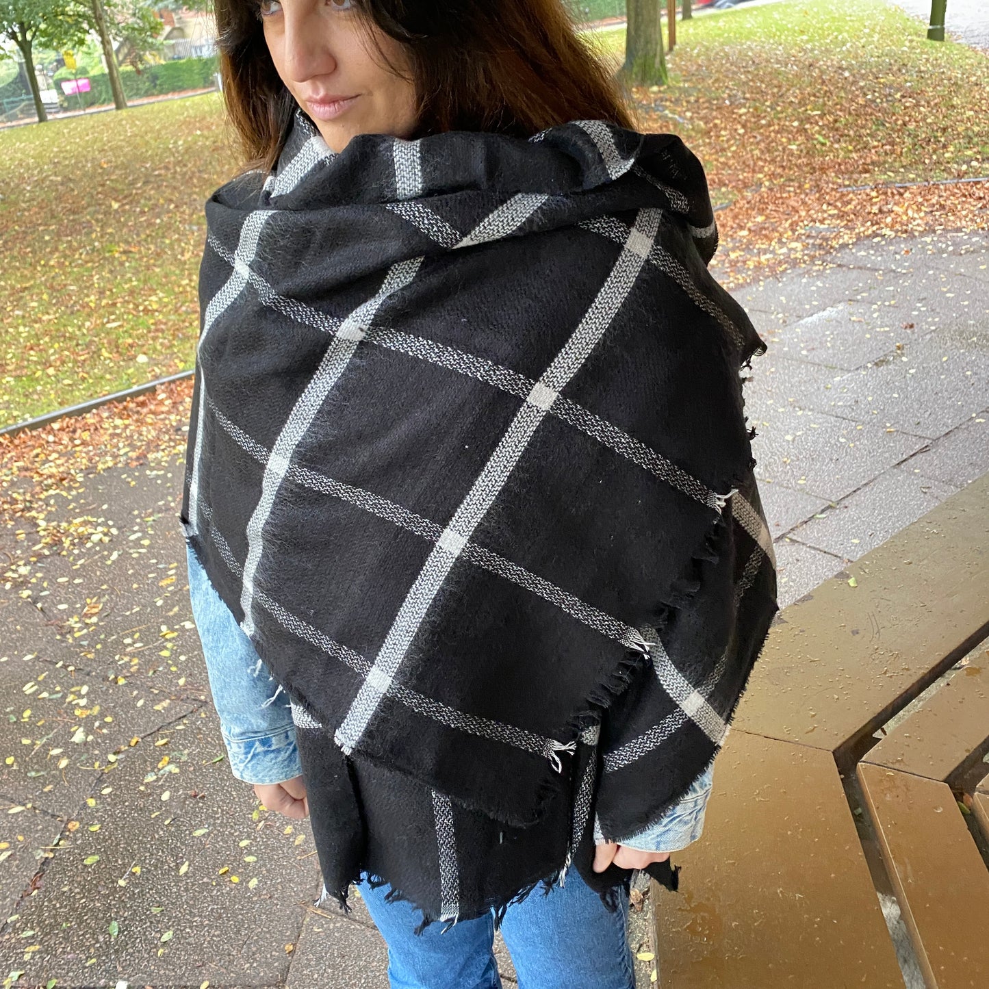 Black White Check Shawl