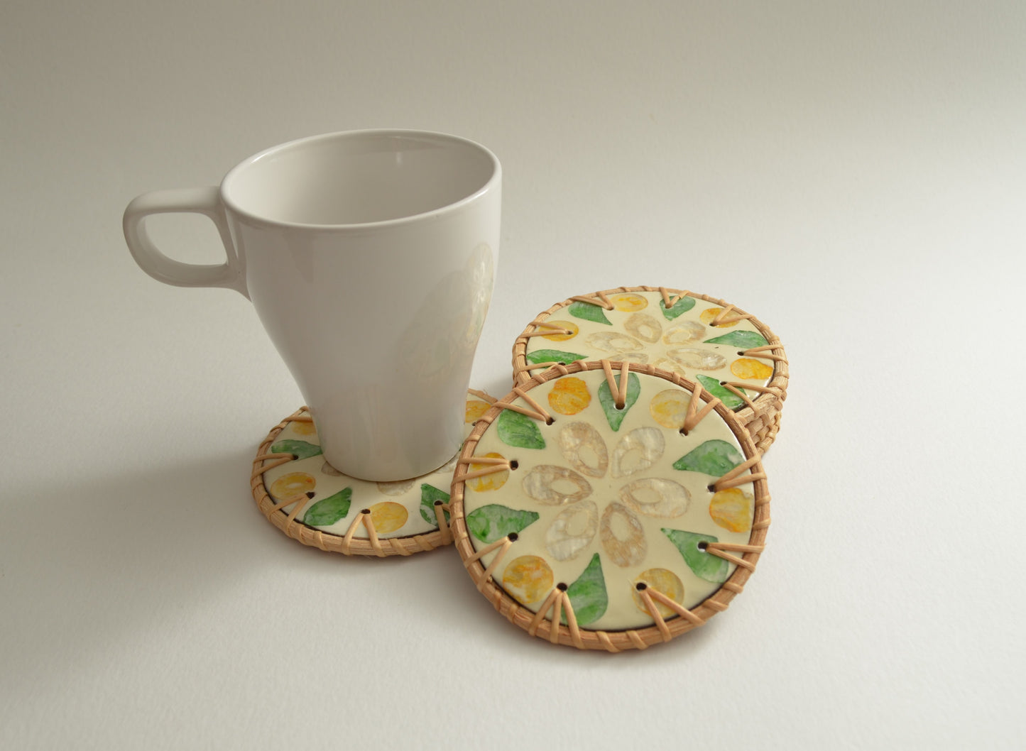 Coaster Set of 6 Handmade Mother of Pearl