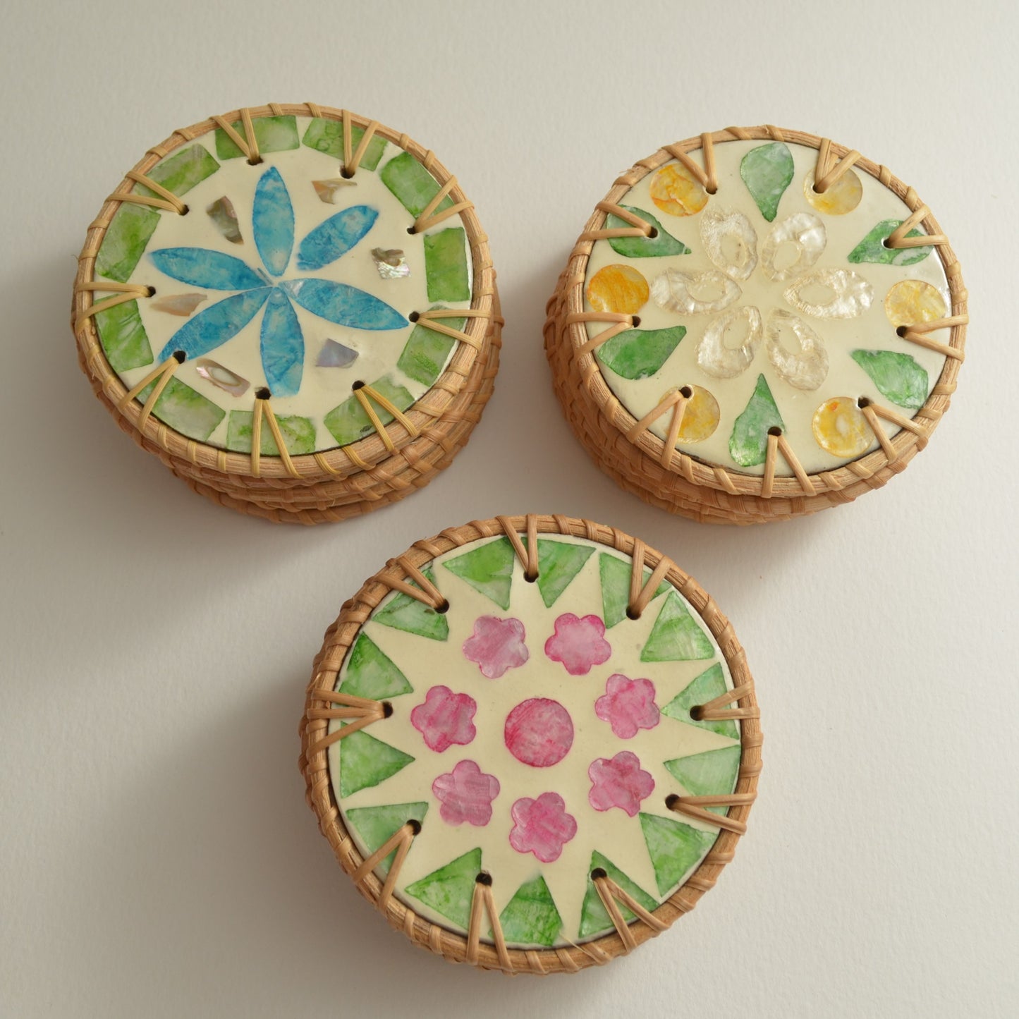 Coaster Set of 6 Handmade Mother of Pearl