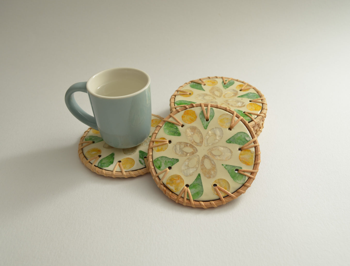 Coaster Set of 6 Handmade Mother of Pearl