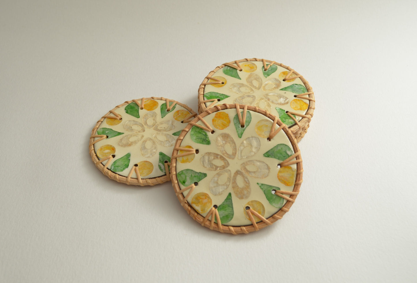 Coaster Set of 6 Handmade Mother of Pearl