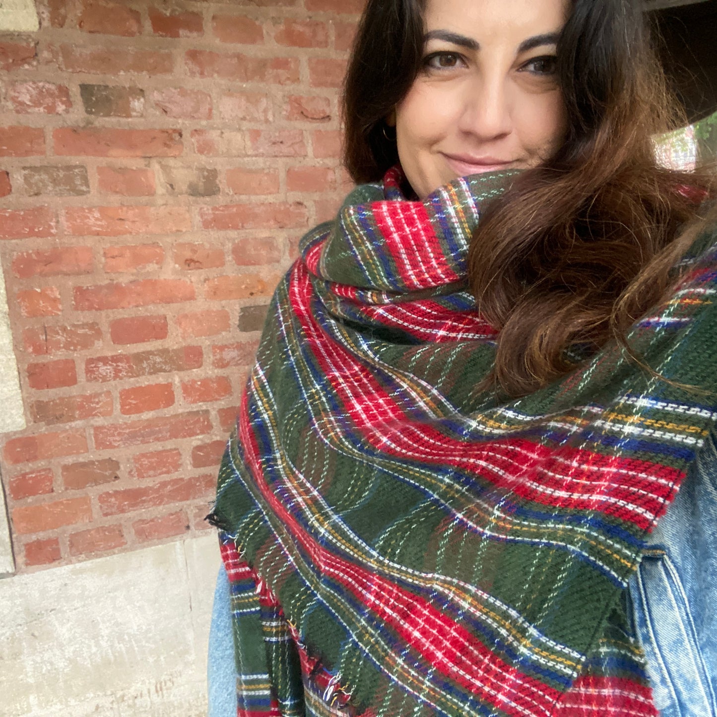 Green Check Christmas Shawl