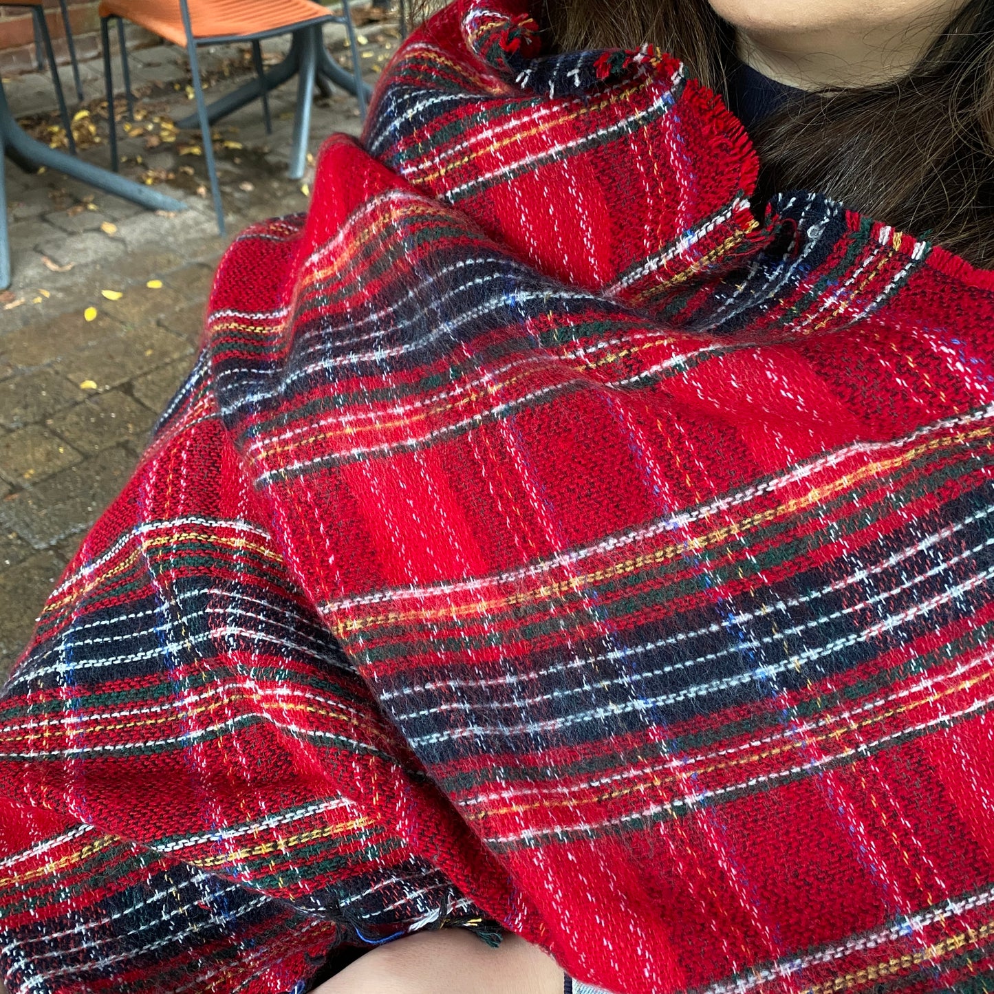 Red Check Christmas Shawl