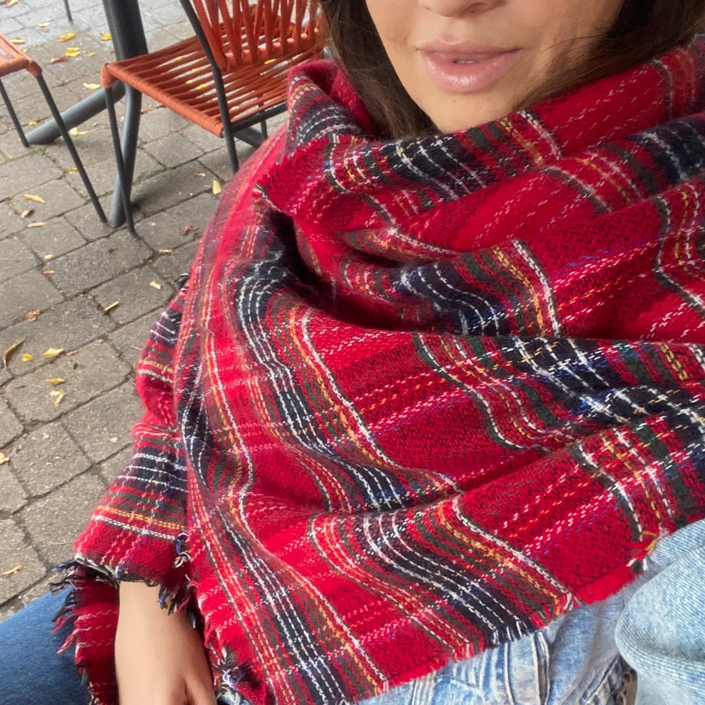 Red Check Christmas Shawl