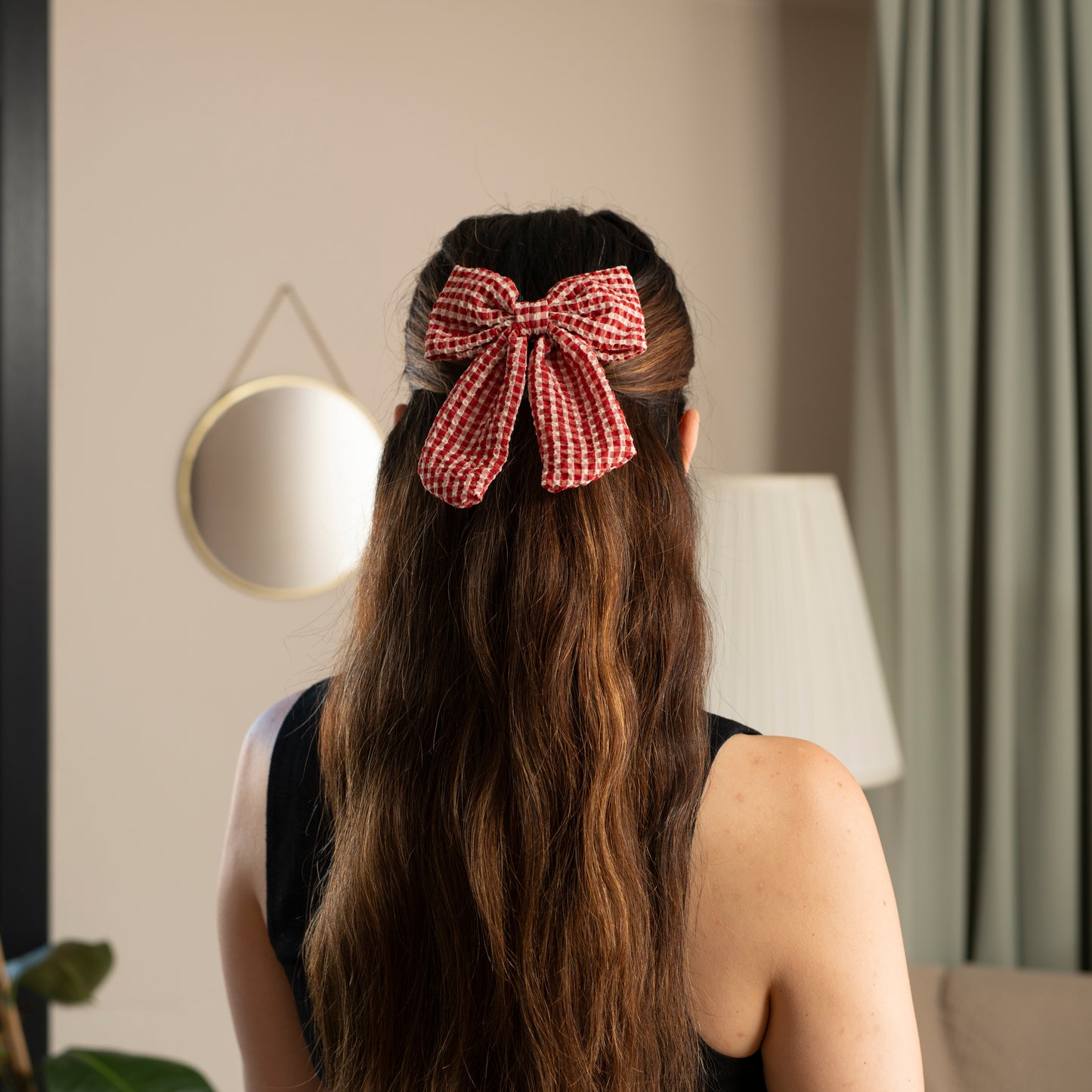 Gingham Hair Bow Small Square